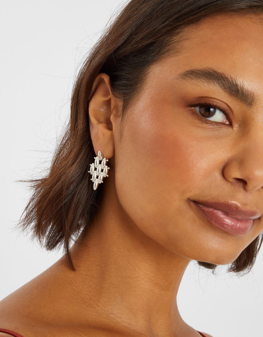 STERLING SILVER-PLATED DIAMOND DROP EARRINGS