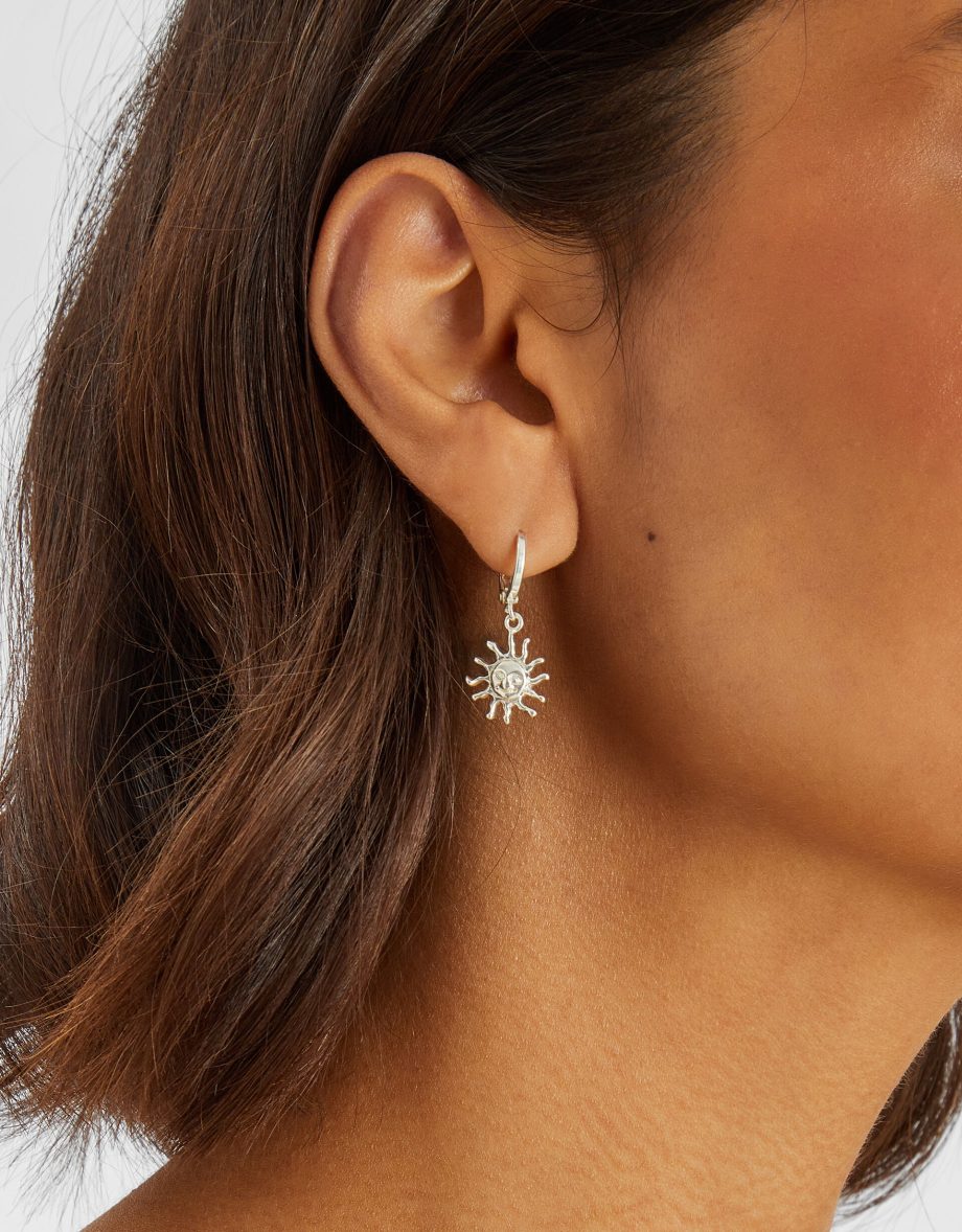 STERLING SILVER-PLATED SUN CHARM HOOP EARRINGS