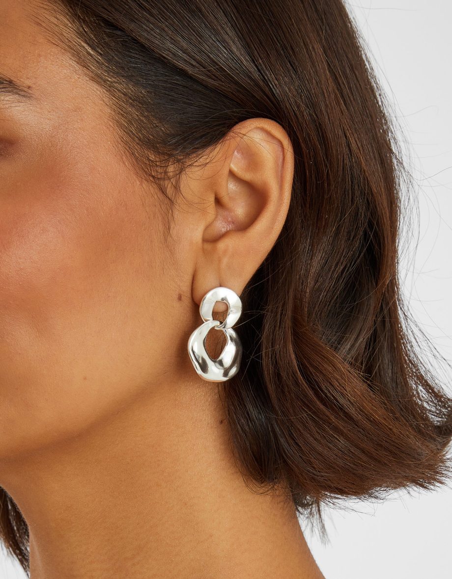 STERLING SILVER-PLATED MOLTEN HOOP DROP EARRINGS