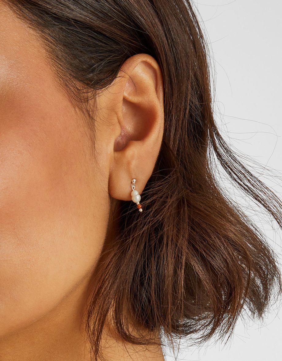 3-PACK STERLING SILVER-PLATED STUD & PEARL DROP EARRINGS