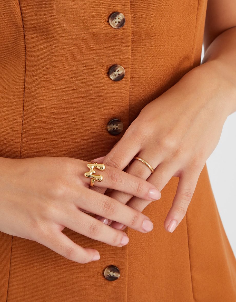 14CT GOLD-PLATED BUBBLE INITIAL RING GOLD