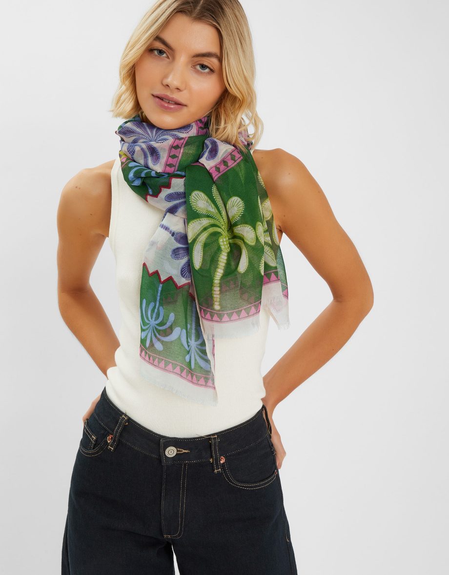 LIGHTWEIGHT PALM PRINT SCARF