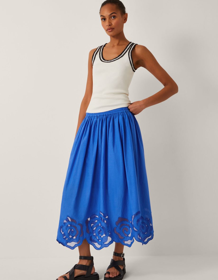 Grace cutwork midi skirt blue