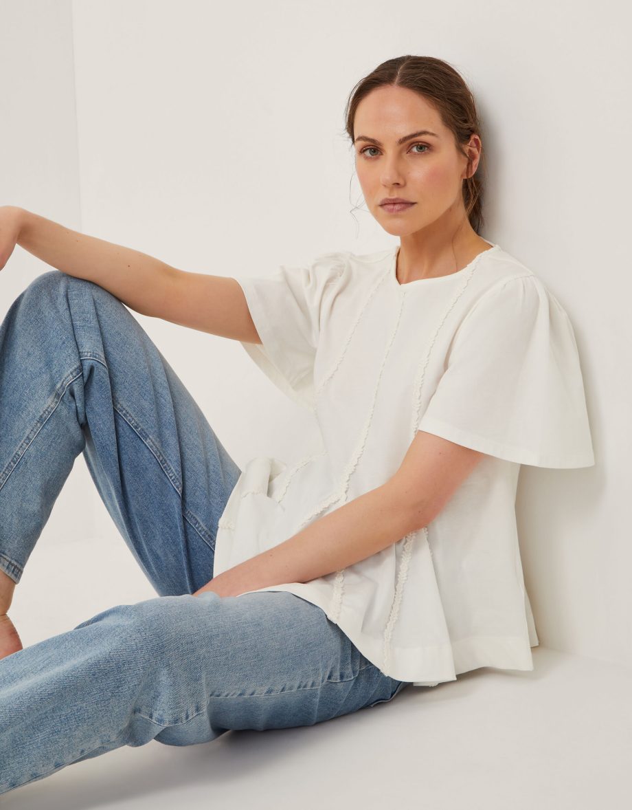 Tate Lace Trim Jersey T-Shirt White