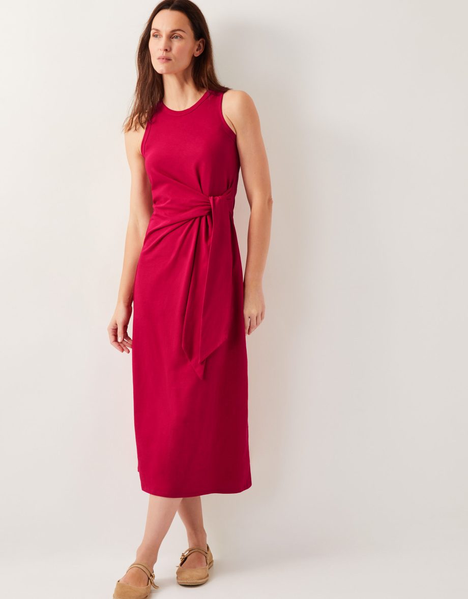 Sleeveless Tie-Side Column Midi Dress Red