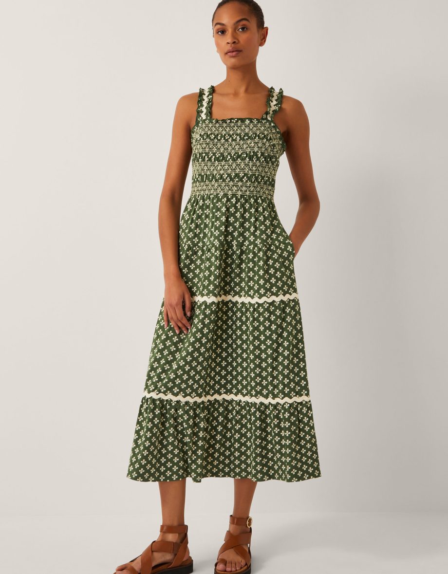 Daisy geometric print jersey midi dress green