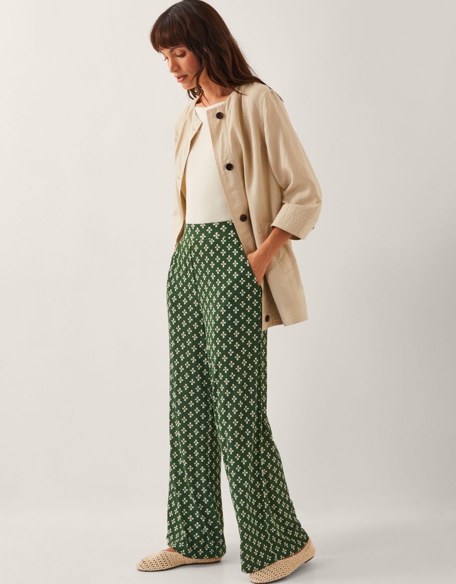 Daisey Geometric Wide Leg Trousers Green