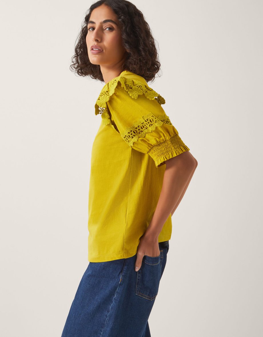 Fay Broderie Puff Sleeve Top Yellow