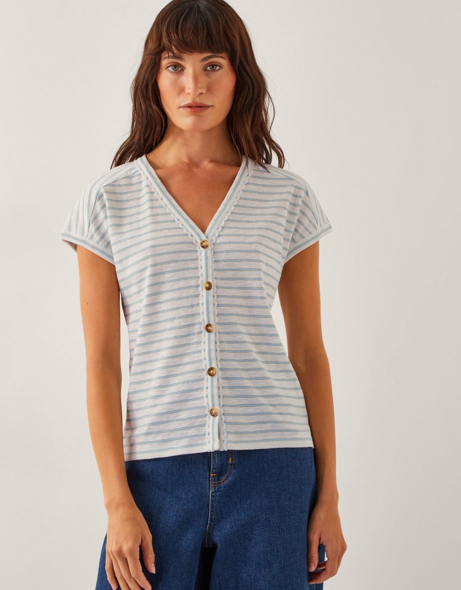 Sasha button stripe t-shirt ivory
