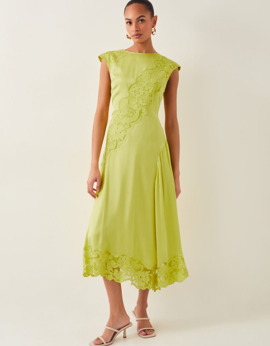 Ingrid embroidered satin midi dress green