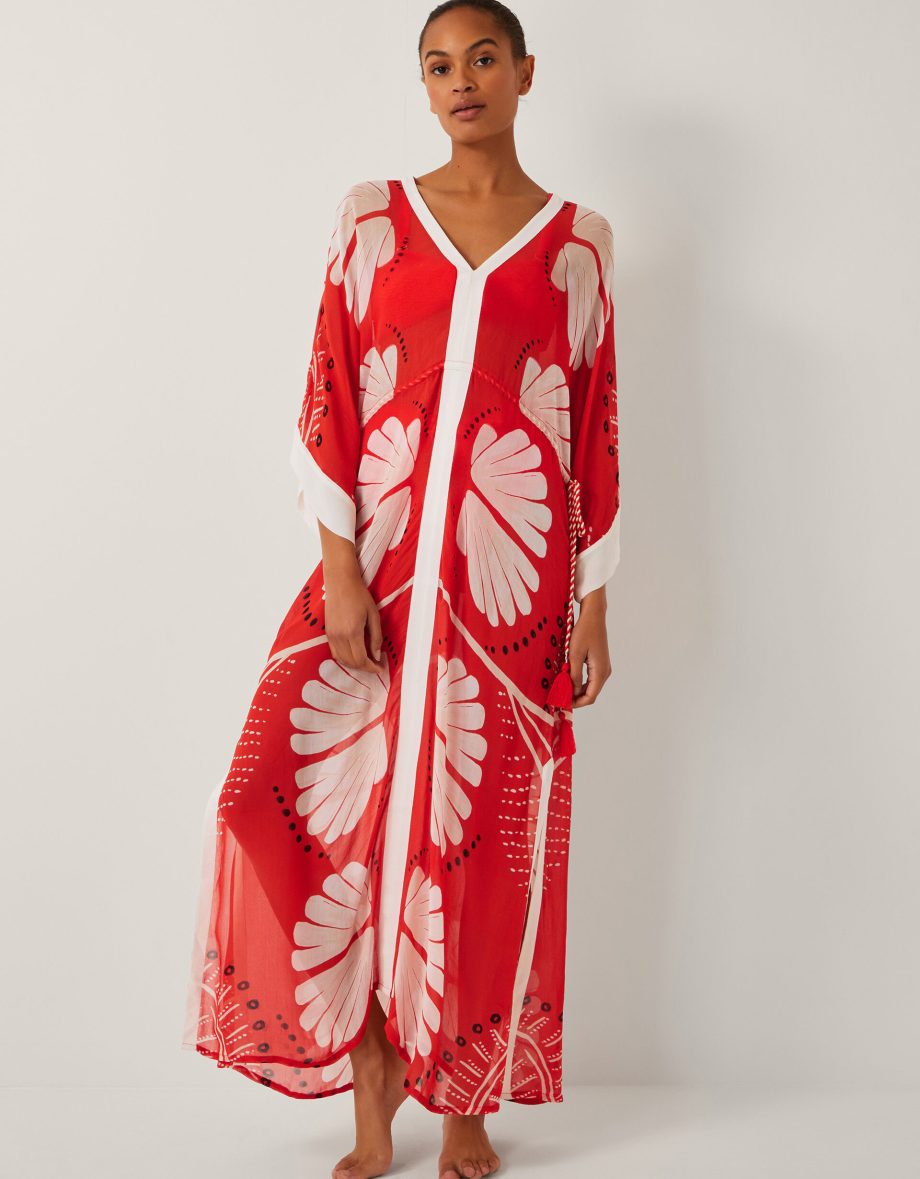Nara Leaf Print Kaftan Orange