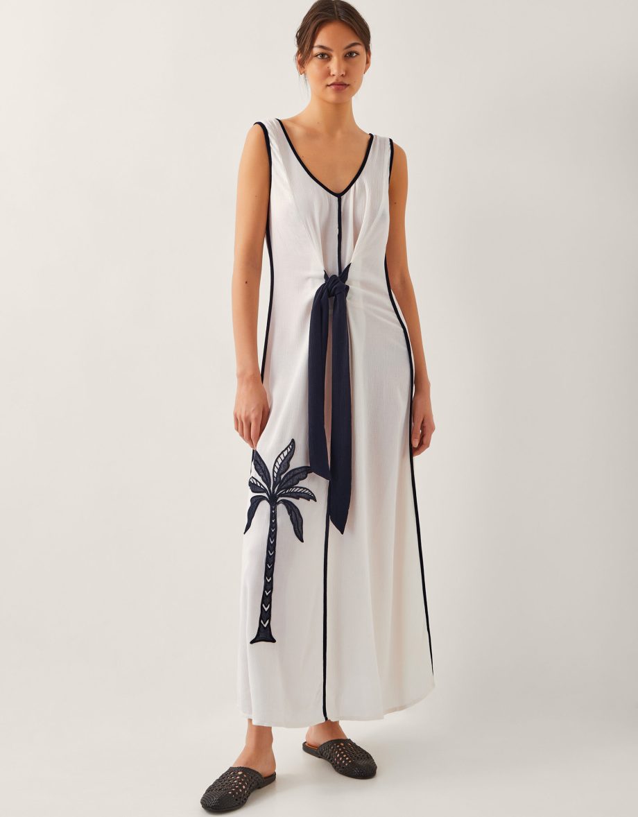 Nyla embroidered tie maxi dress white