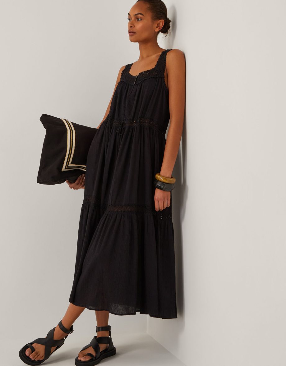 Maddi Sleeveless Embroidered Midi Dress Black