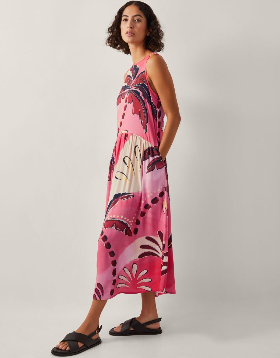 Alex Palm Print Midi Dress Orange