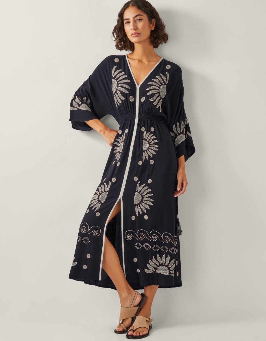 Sophia embroidered kaftan maxi dress black