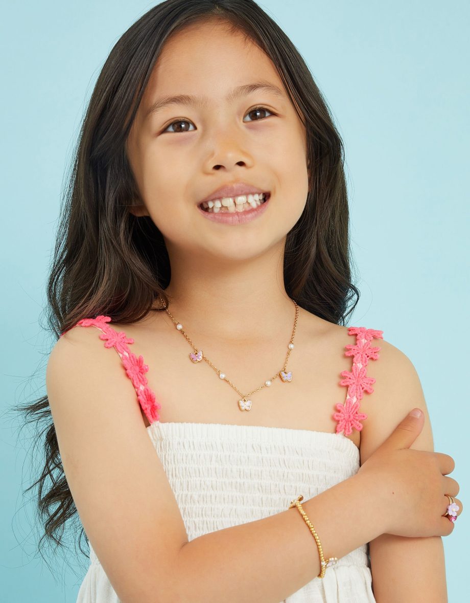 GIRLS BUTTERFLY CHARM NECKLACE AND BRACELET SET