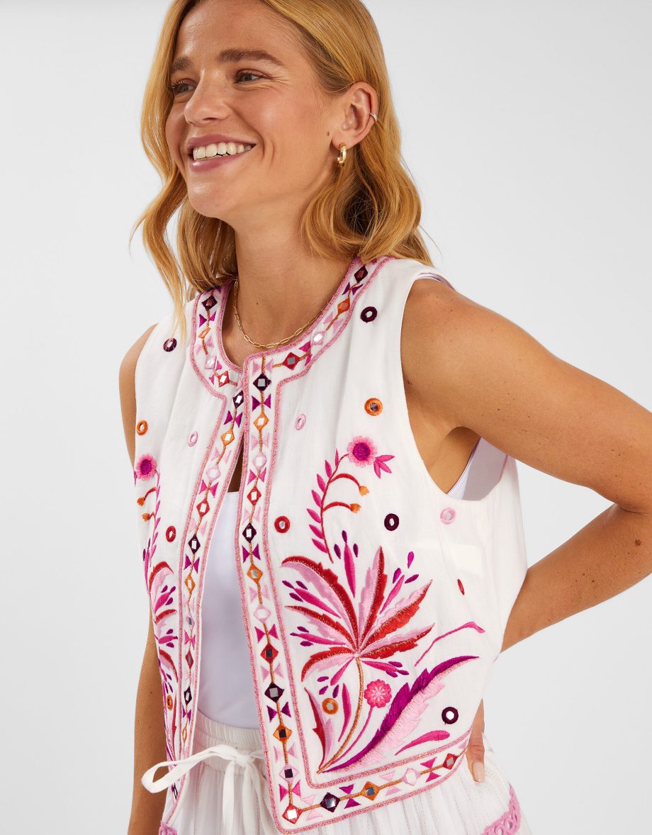 MIRROR & PALM EMBROIDERED WAISTCOAT WHITE