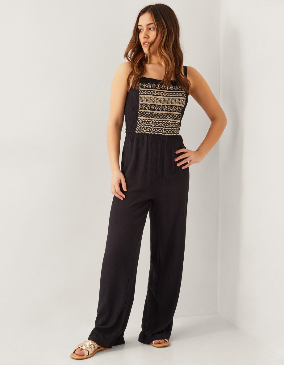Strappy Embroidered Jumpsuit Black