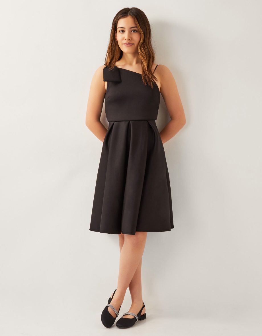 Nina asymmetrical bow strap prom dress black