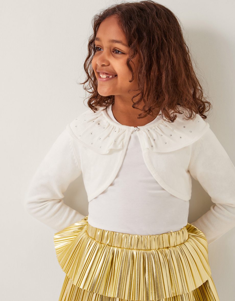 Oversized diamante collar cardigan ivory