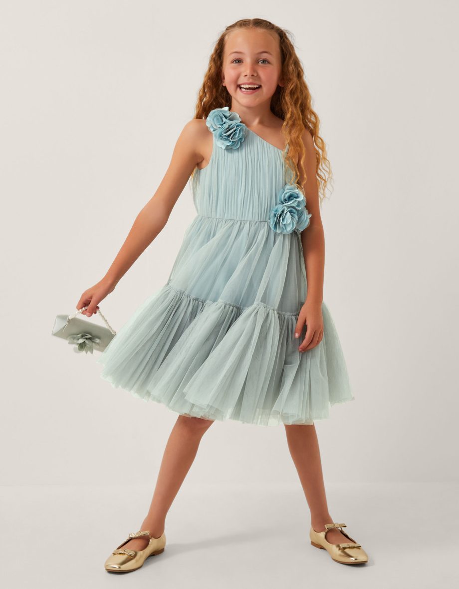 Ruby asymmetric flower tulle dress green