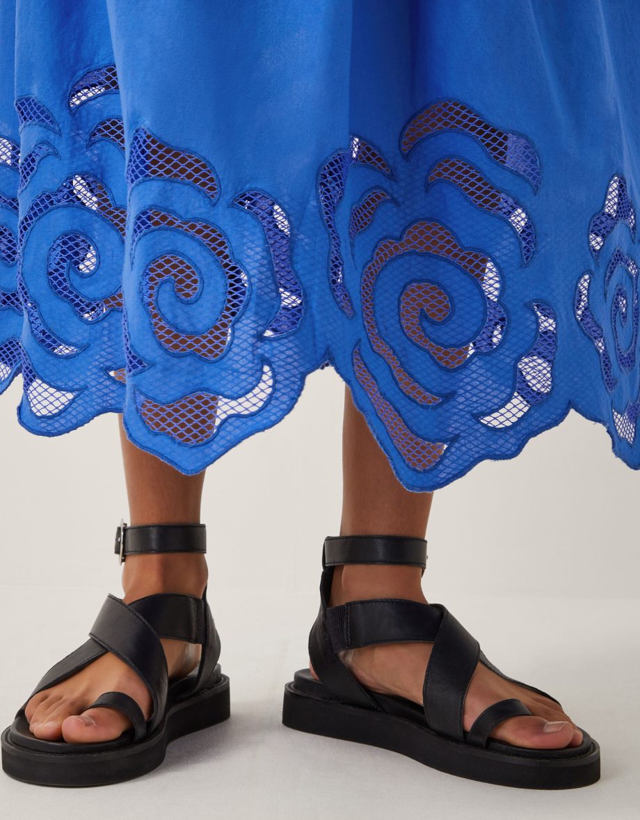 Grace cutwork midi skirt blue