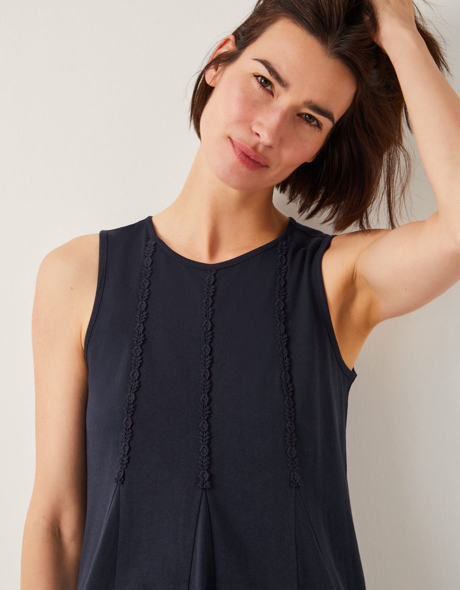 Tate embroidered trim jersey midi dress blue