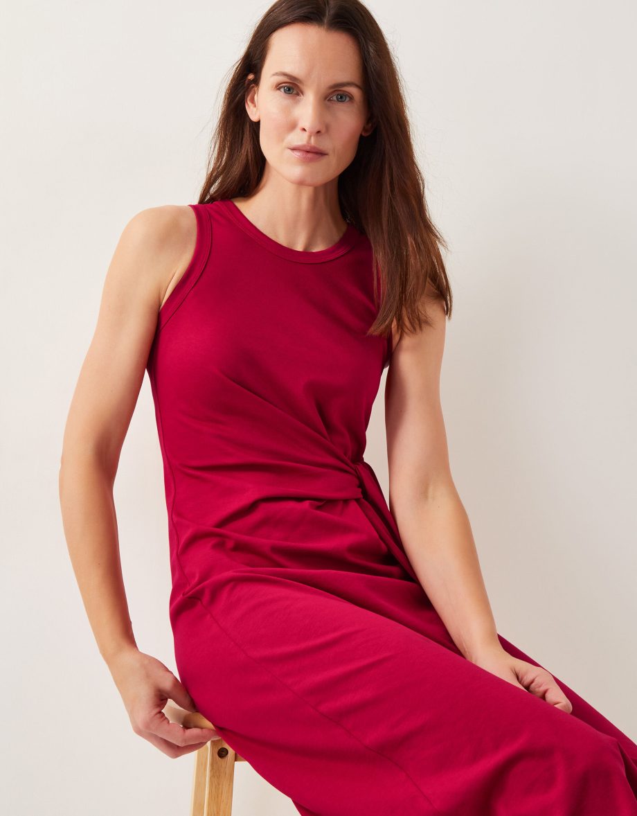 Sleeveless Tie-Side Column Midi Dress Red