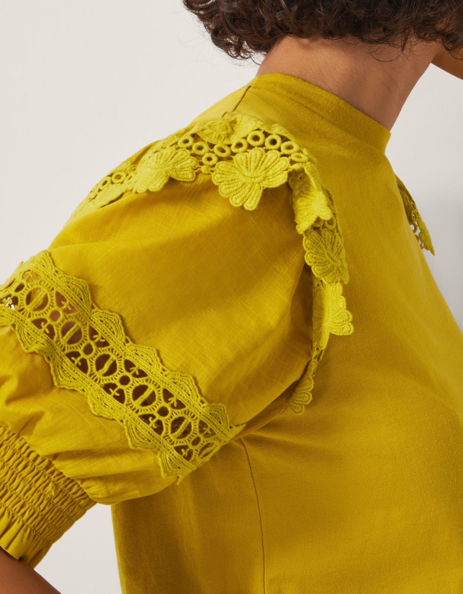 Fay Broderie Puff Sleeve Top Yellow