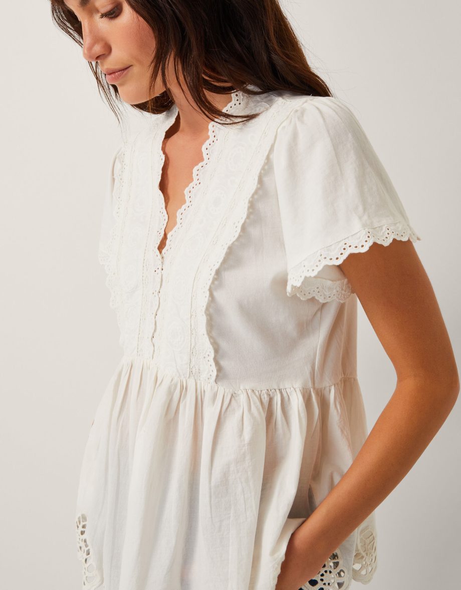 Dee broderie jersey top ivory