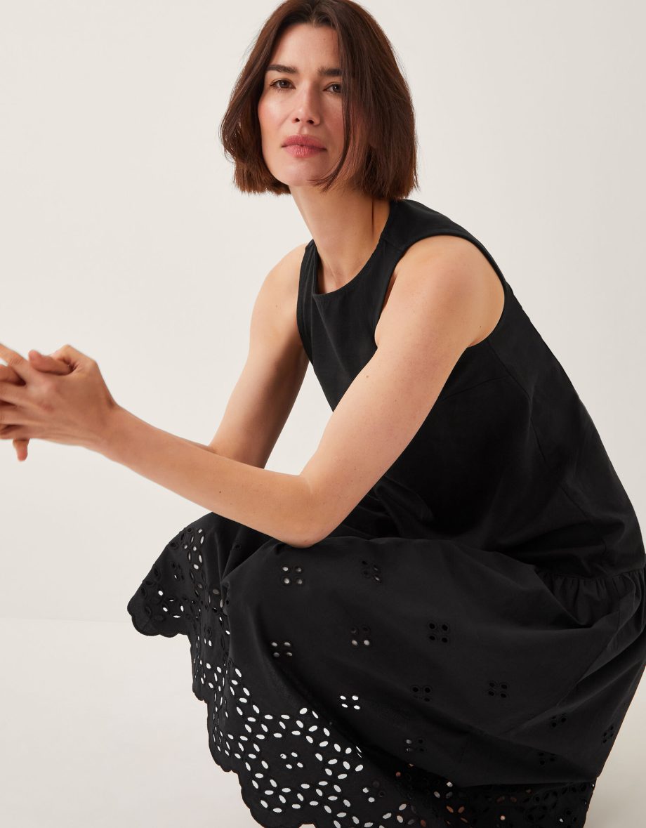 Fable broderie drop waist midi dress black
