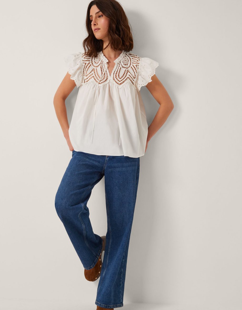 Zadie broderie frill top white