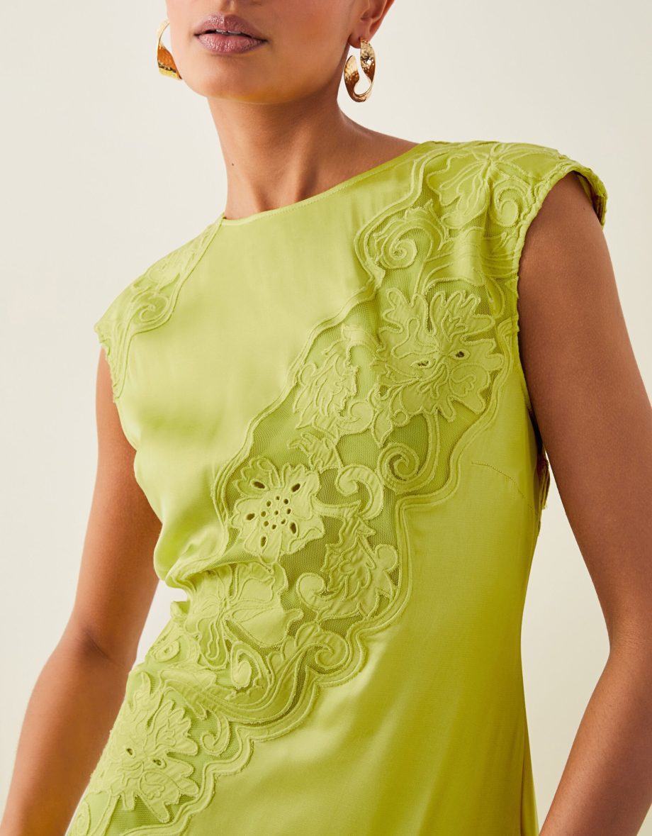Ingrid embroidered satin midi dress green