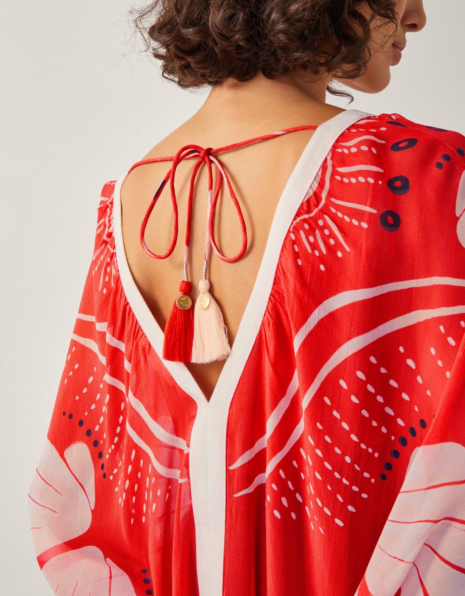 Nara shell print mini kaftan orange