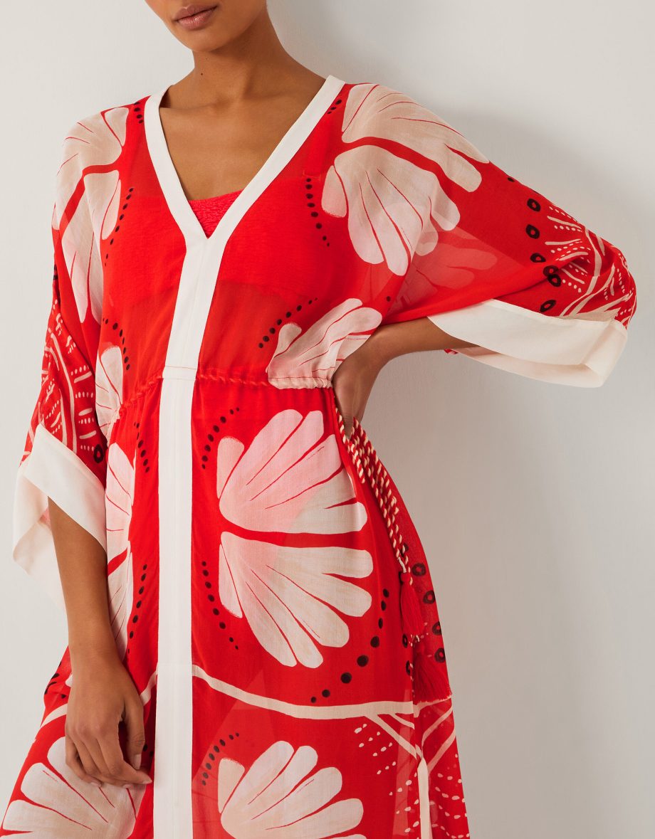 Nara Leaf Print Kaftan Orange