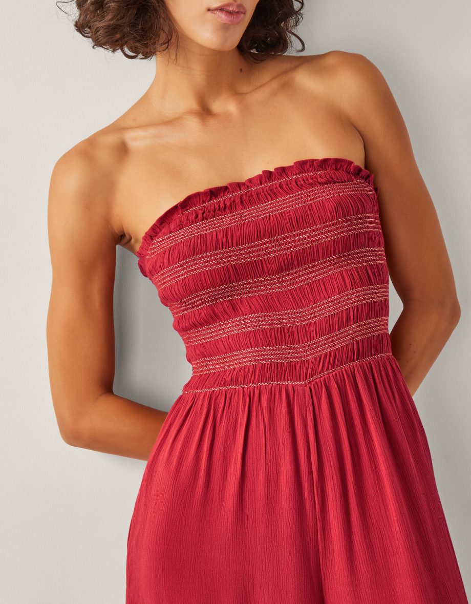 Nadia Shirred Embroidered Jumpsuit Orange