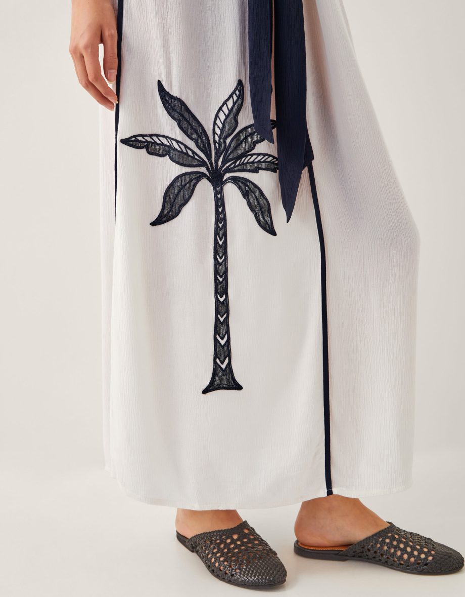 Nyla embroidered tie maxi dress white