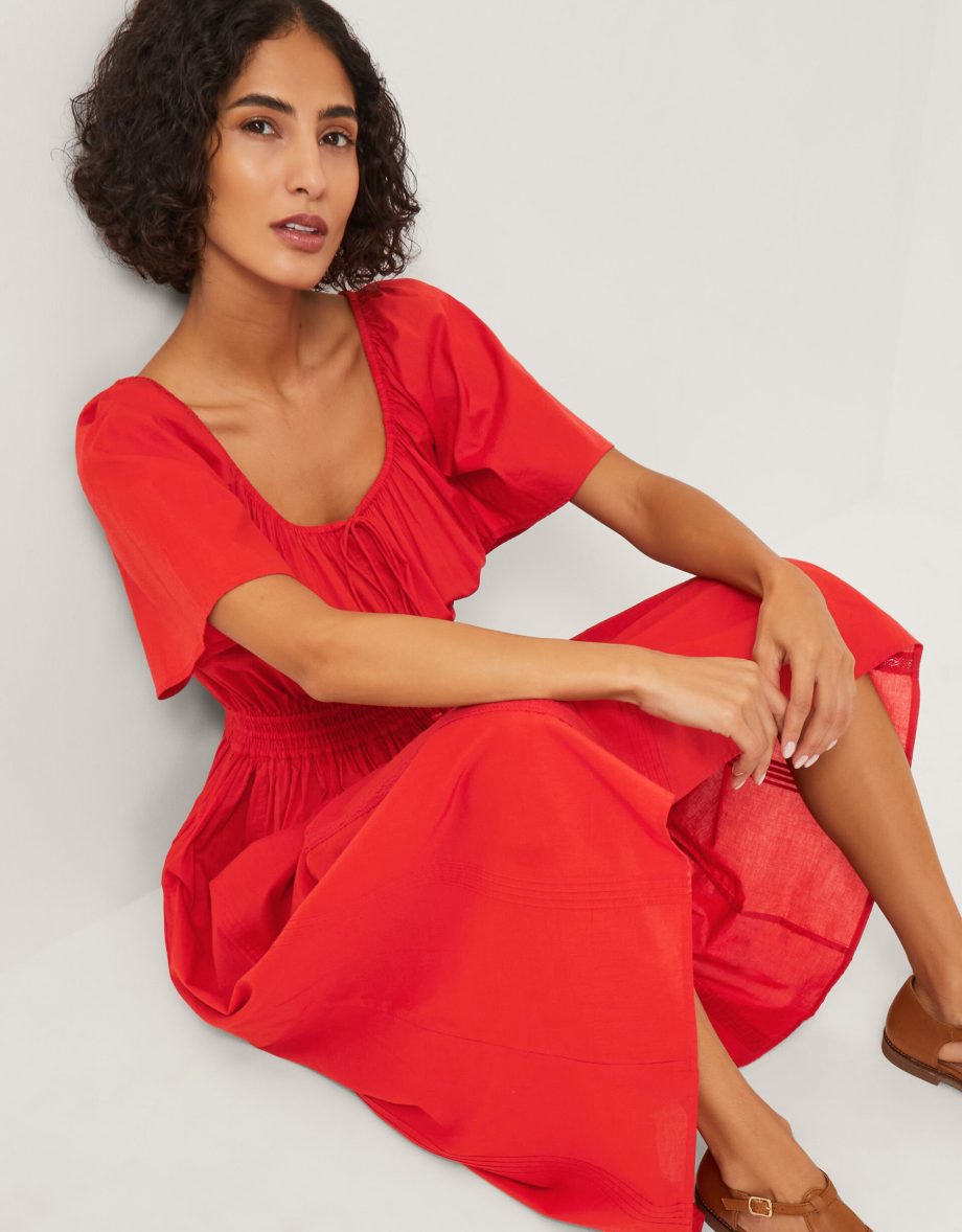 Lane pintuck lace midi dress orange