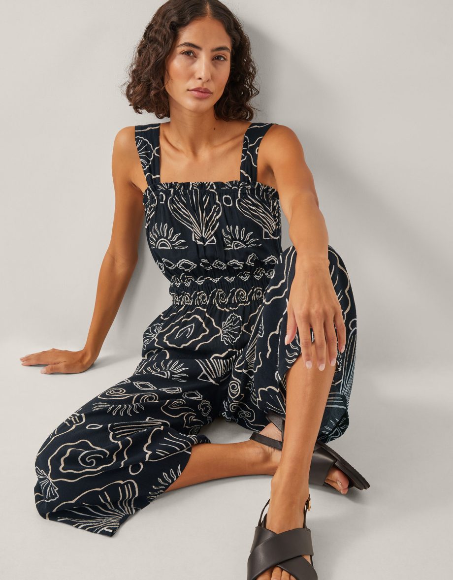 Macie sleeveless shell print jumpsuit black