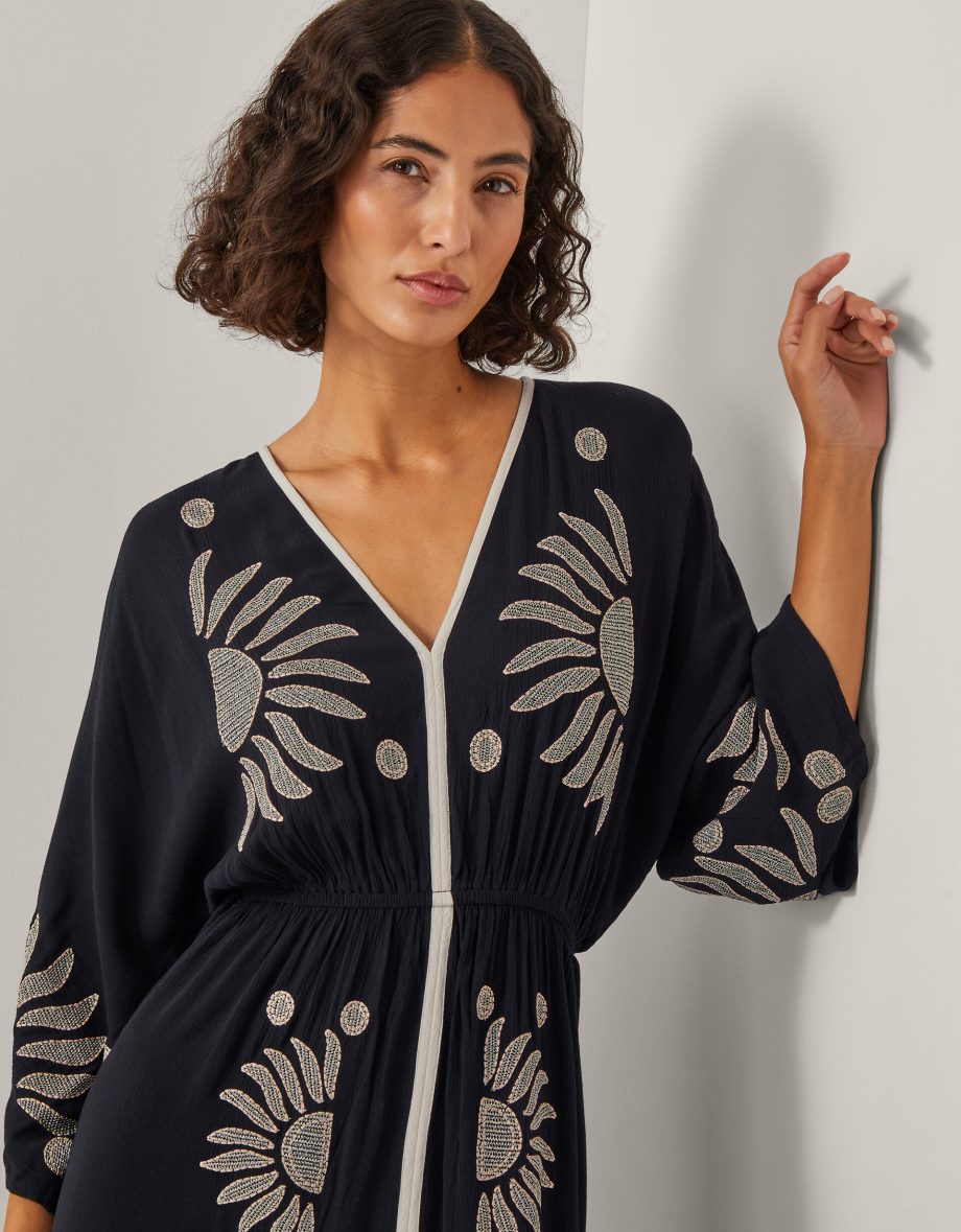 Sophia embroidered kaftan maxi dress black