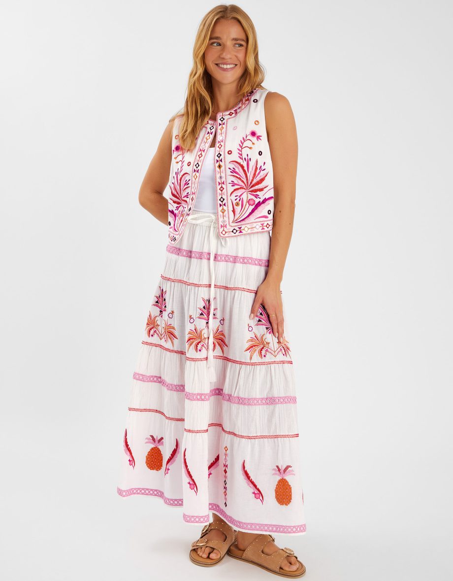 MIRROR & PALM EMBROIDERED WAISTCOAT WHITE
