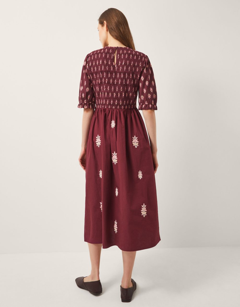 Laurie floral smocked midi dress red