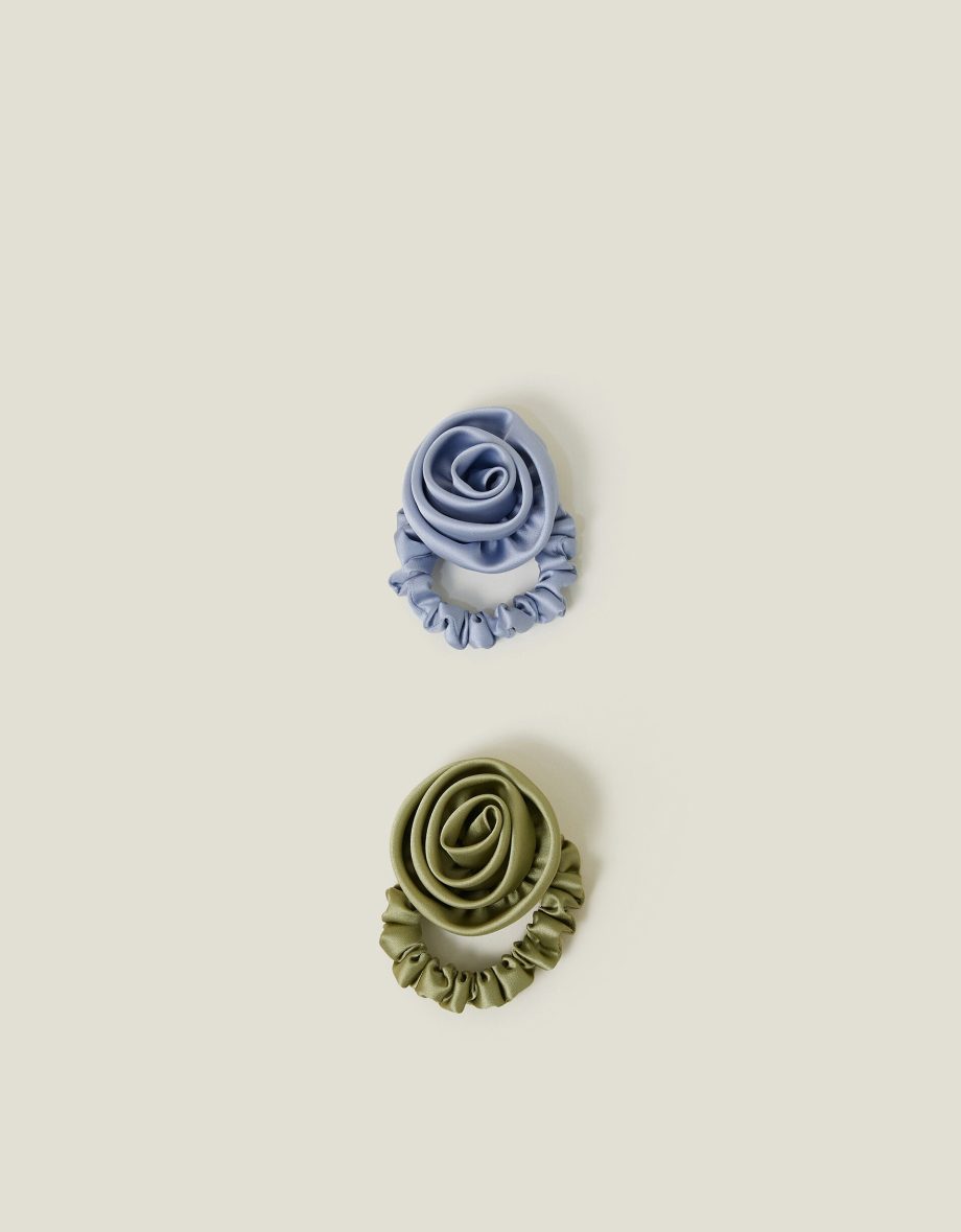 2-PACK SATIN CORSAGE HAIR SCRUNCHIES