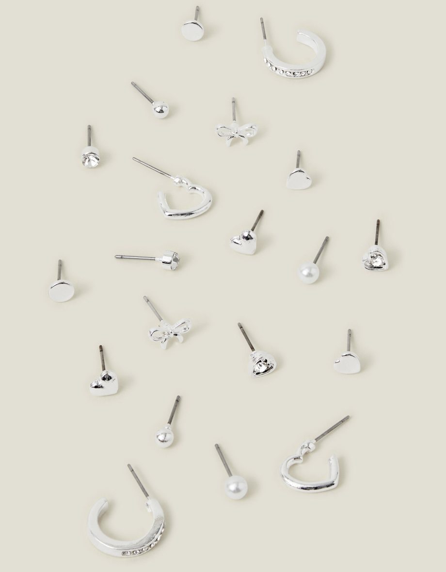 10-PACK BOW STUD AND HOOP EARRINGS