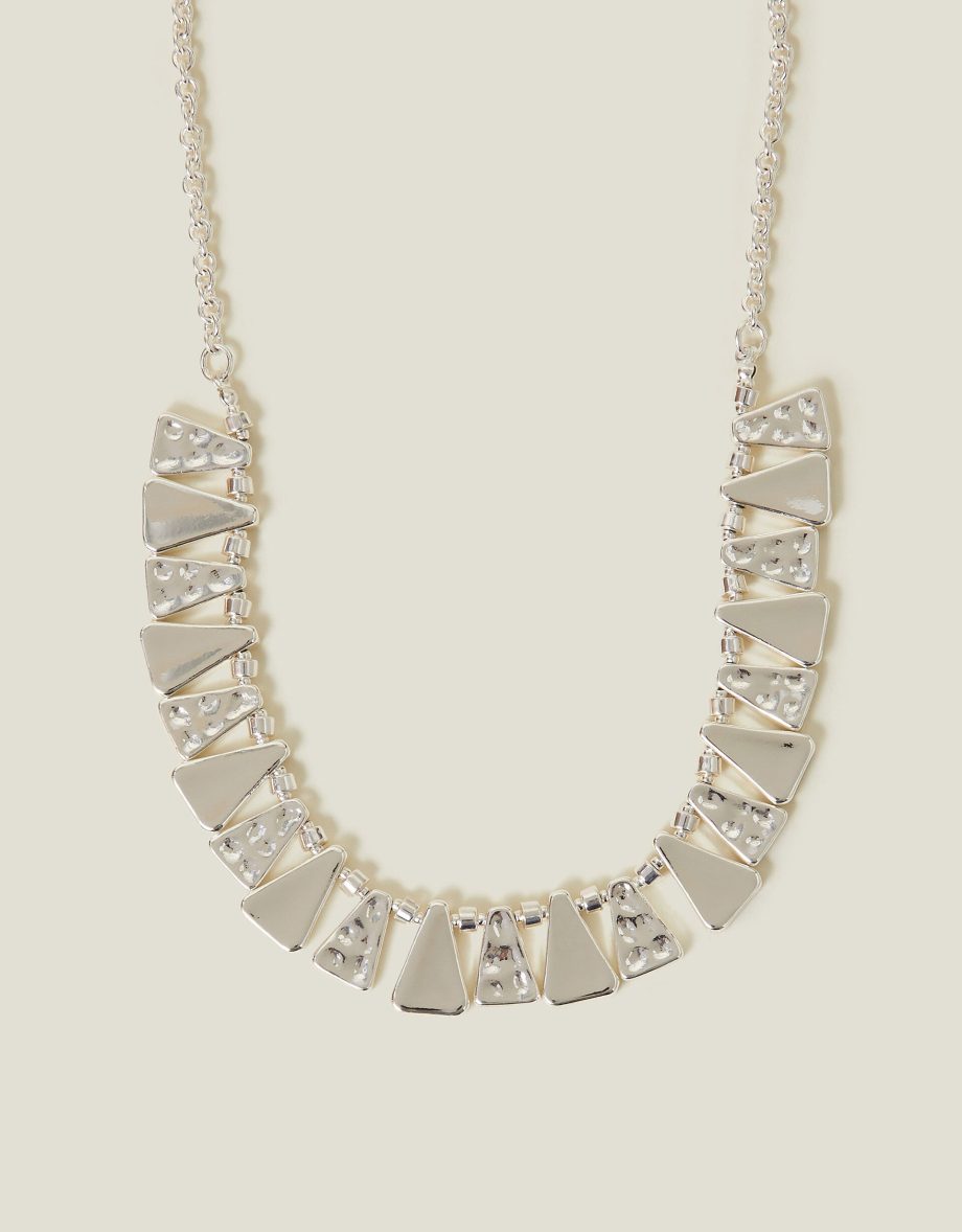 TRIANGLE MOLTEN STATEMENT NECKLACE SILVER