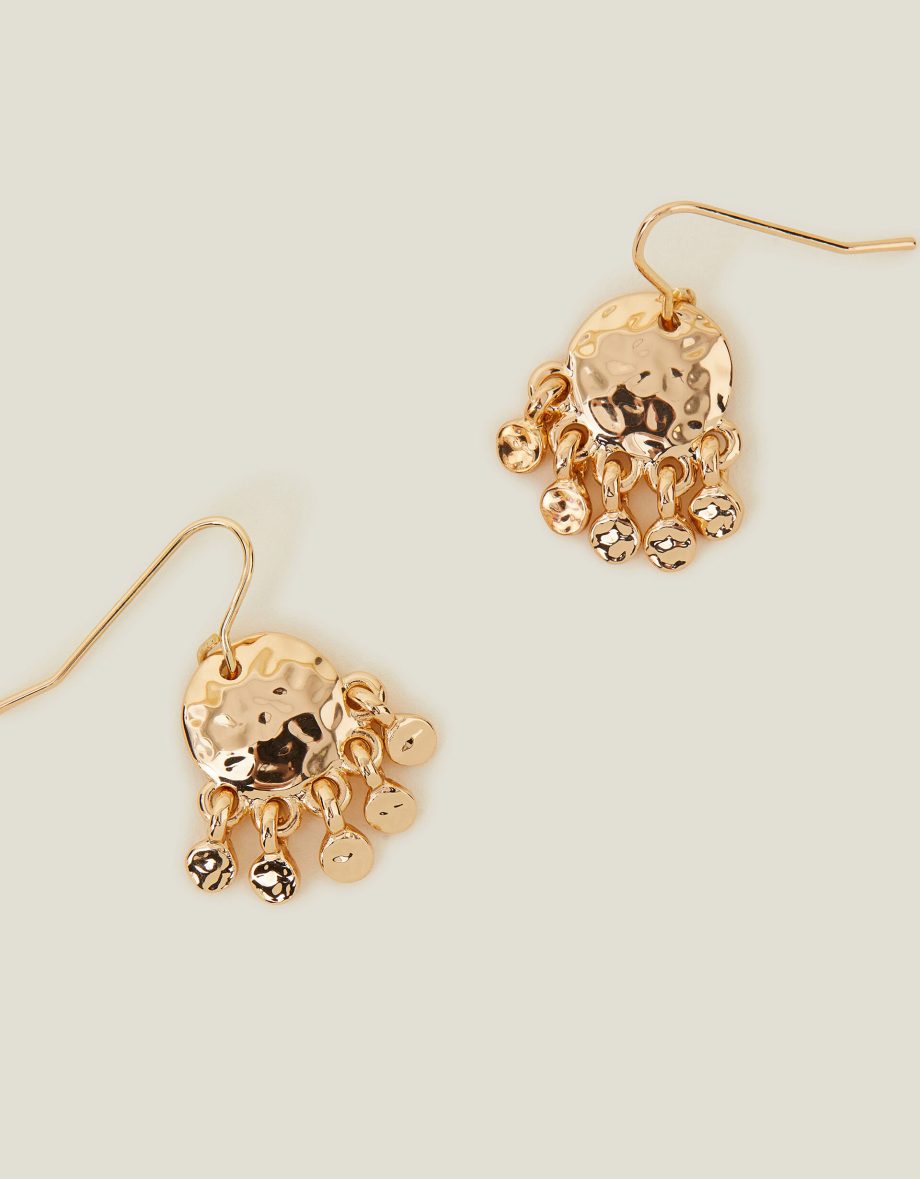 SMALL HAMMERED DISC CHANDELIER EARRINGS GOLD