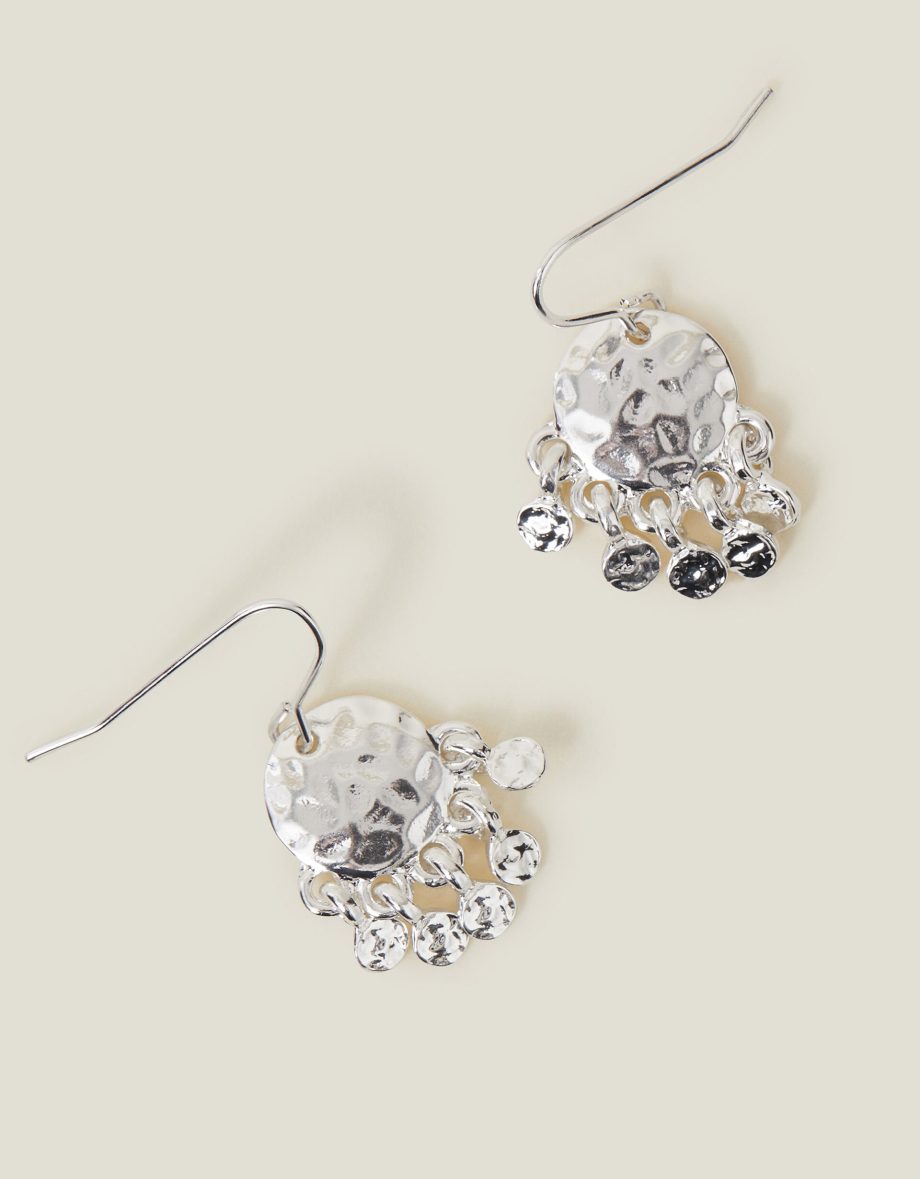 SMALL HAMMERED DISC CHANDELIER EARRINGS SILVER