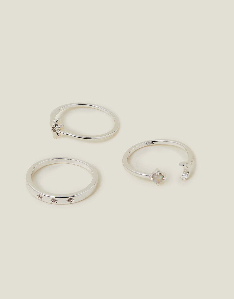 3-PACK STERLING SILVER-PLATED CELESTIAL RINGS SILVER
