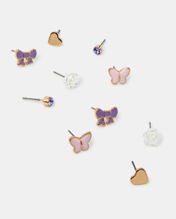 5-PACK GIRLS BUTTERFLY BOW STUD EARRINGS
