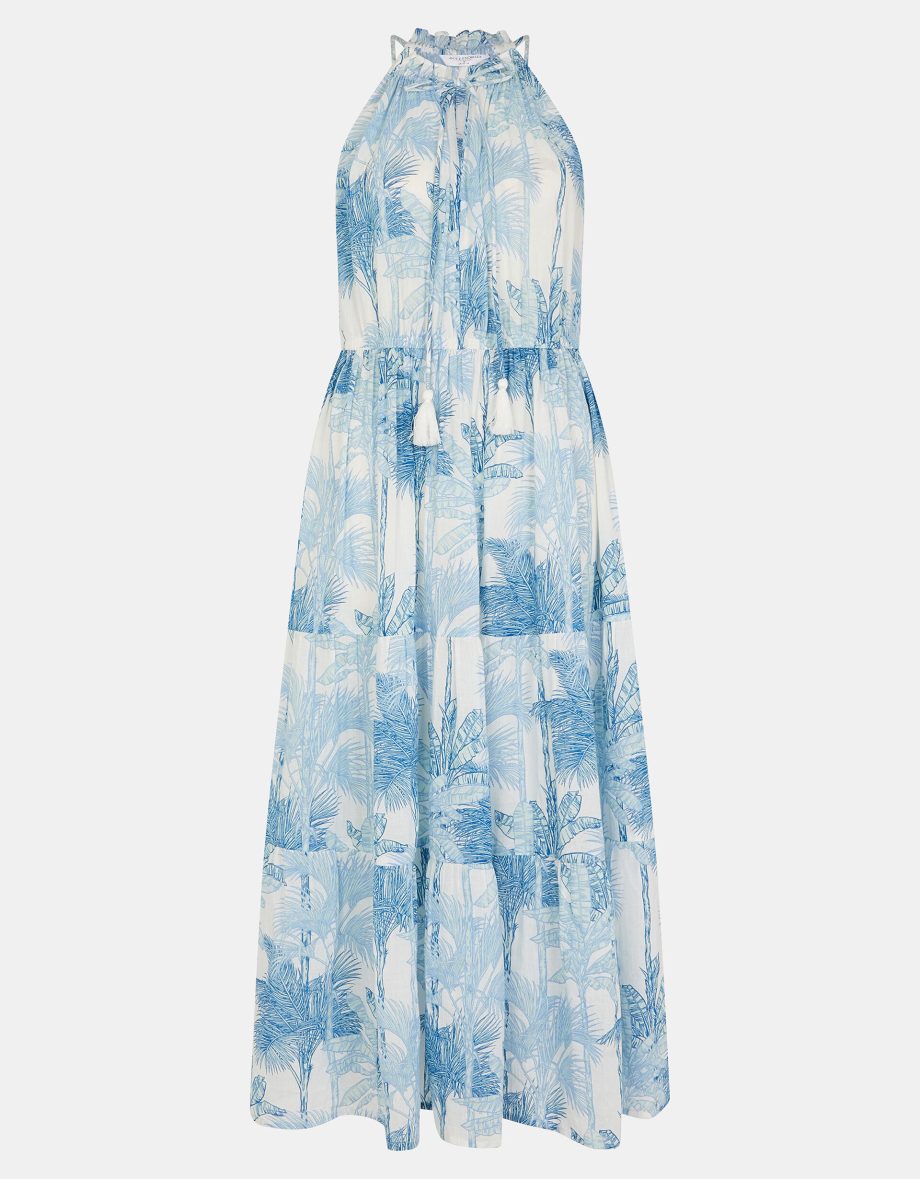 PALM PRINT MAXI DRESS WHITE